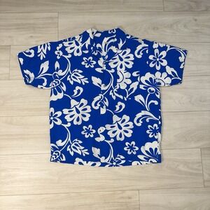 Vintage 50s Hawaiian Shirt Size Large Blue Floral Buttons Beach Aloha Bright 60s